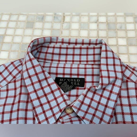 Harold Powell Blue Long Sleeve Button Down with Red Check Pattern - Picture 5 of 10